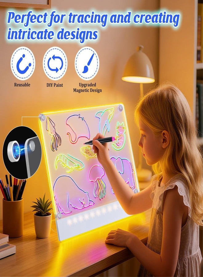 Yecuip 2 Pack Rechargeable LED Drawing Board for Kids with Tracing Pages, Lumi Board Magnetic Light Up Acrylic Dry Erase Board, LED Note Board, Valentines Day Gifts Toy for Kids/Girls - Image 2
